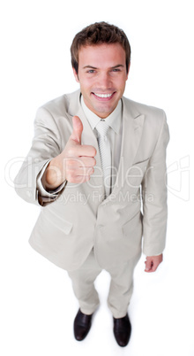 Positive businessman with thumb up