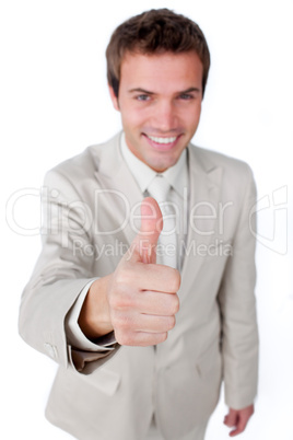 Successful businessman with thumb up