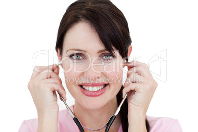 female doctor using a stethoscope