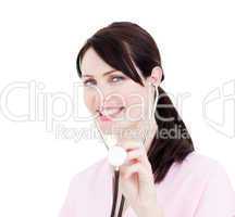 female doctor showing a stethoscope