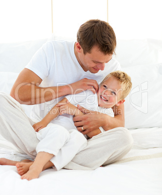 Animated little boy having fun with his dad