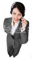 Self-assured businesswoman talking on a headset