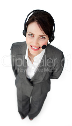 Confident customer service agent using a headset