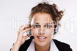 Young woman with headphone on white background