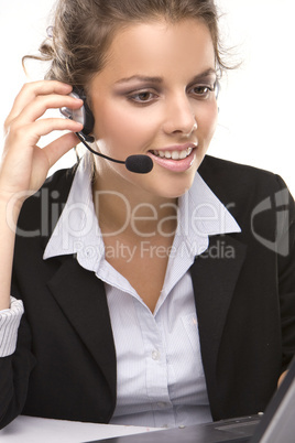 Young woman with headphone on white background