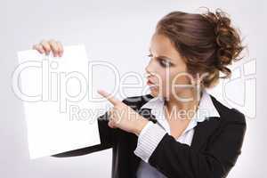 Beautiful businesswoman with blank paper