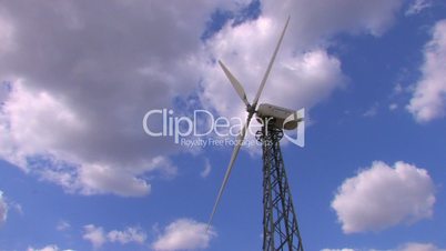 HD wind turbine, blue sky and clouds background