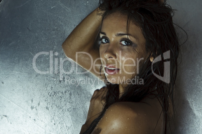 sexy model with wet skin and hair