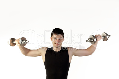 Bodybuilder exercising with weights