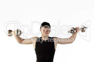Bodybuilder exercising with weights