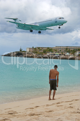 Plane arriving in St. Maarten Airport, Caribbean Islands