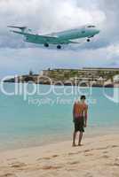 Plane arriving in St. Maarten Airport, Caribbean Islands