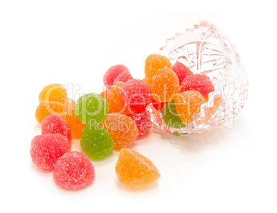Colour fruit candy in a crystal vase
