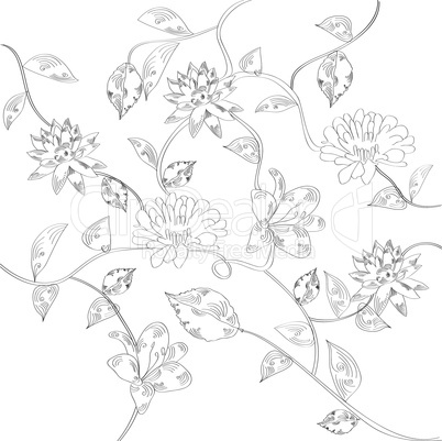 Black and white background with flowers