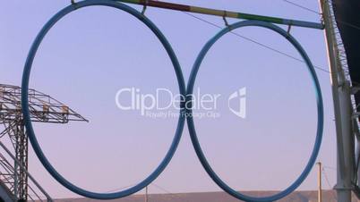 HD Dolphin show, two dolphins jumping through the rings, closeup