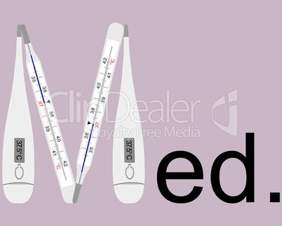 Analoges und Digitales Fieberthermometer als Buchstabe M