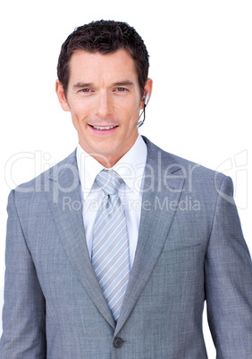 male executive with headset on