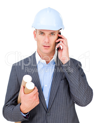 male engineer talking on phone