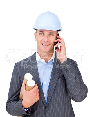 male engineer talking on phone