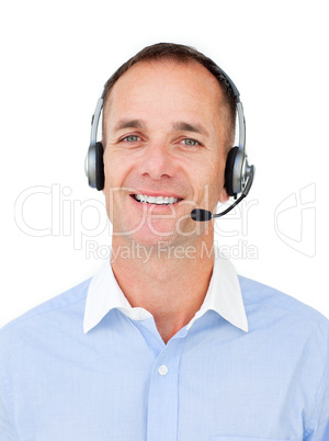 service agent talking on headset