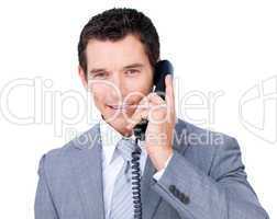 Confident businessman talking on phone