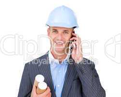 male engineer talking on phone