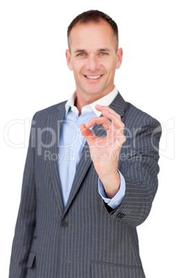 Charismatic businessman showing OK sign