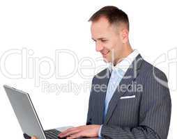 Confident businessman surfing the internet