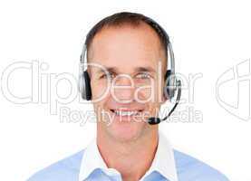 service agent talking on headset