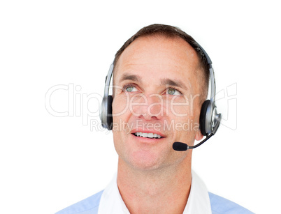 service agent talking on headset