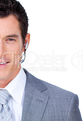 male executive with headset on