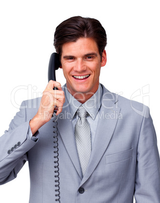 Attractive businessman on phone