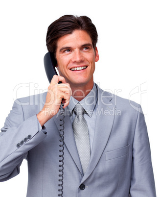 Young male executive on phone