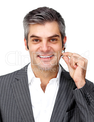 businessman using headset