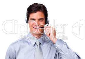 Self-assured Businessman talking on headset