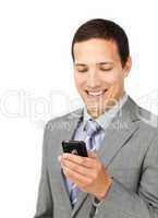 Smiling male executive using a mobile phone