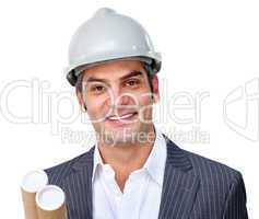 Mature male architect wearing a hardhat