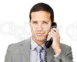 Beautiful businessman on phone