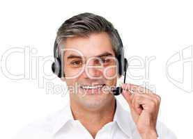 businessman using headset