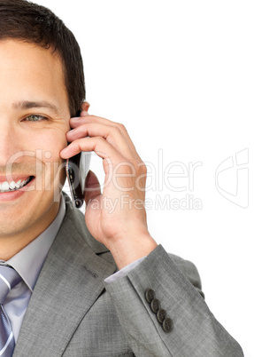 Caucasian businessman talking on phone