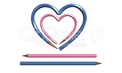 two color pen in heart shape isolated