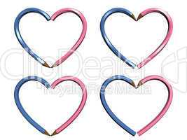 two color pen in heart shape isolated