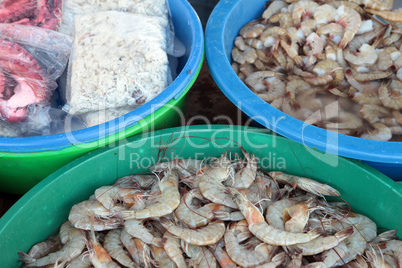 Shrimp fresh in outdoor Mexico market
