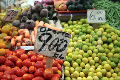 Vegetable fruit stand Mazatlan Mexico price sign