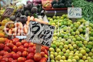 Vegetable fruit stand Mazatlan Mexico price sign