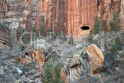 Zions National park tunnel window in cliff