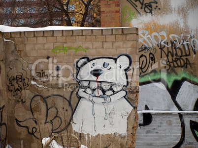 Streetart - Böser Baer an der Mauer