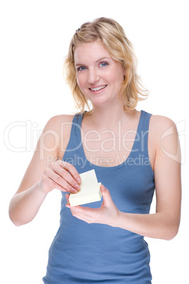 Woman with information paper