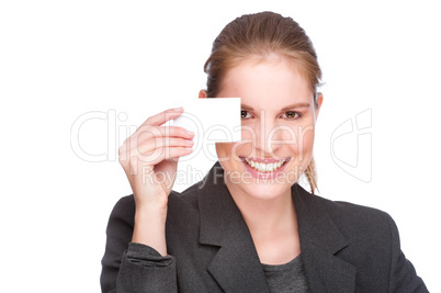 Geschäftsfrau mit Visitenkarte