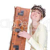 Woman with old suitcase